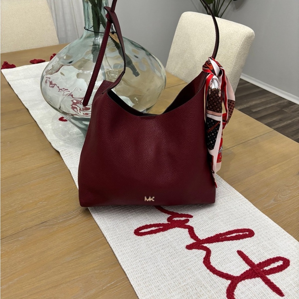 Michael Kors Burgundy Shoulder Bag with Scarf Accent